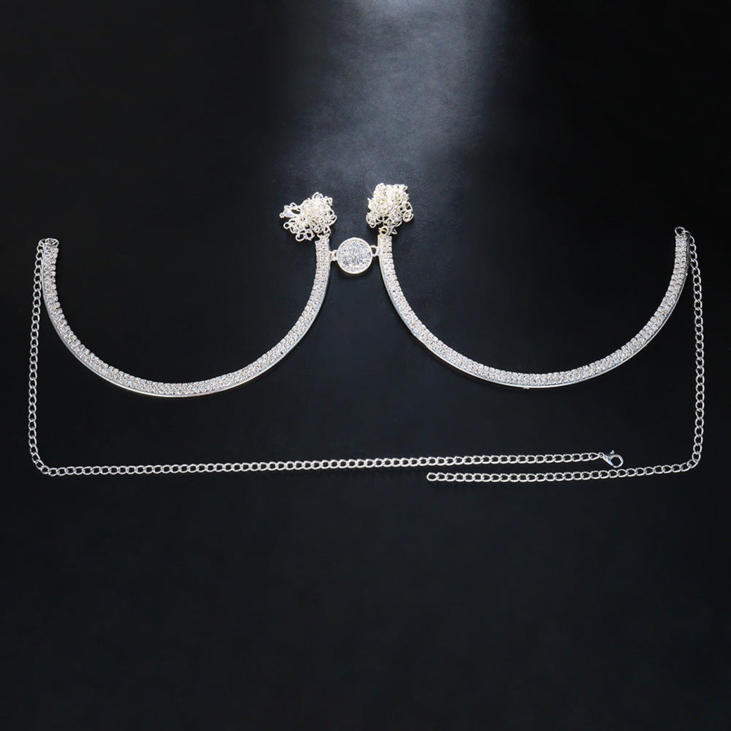 OhSaucy jewelery Rhinestone U-Shaped Chest Chain Beach Bikini