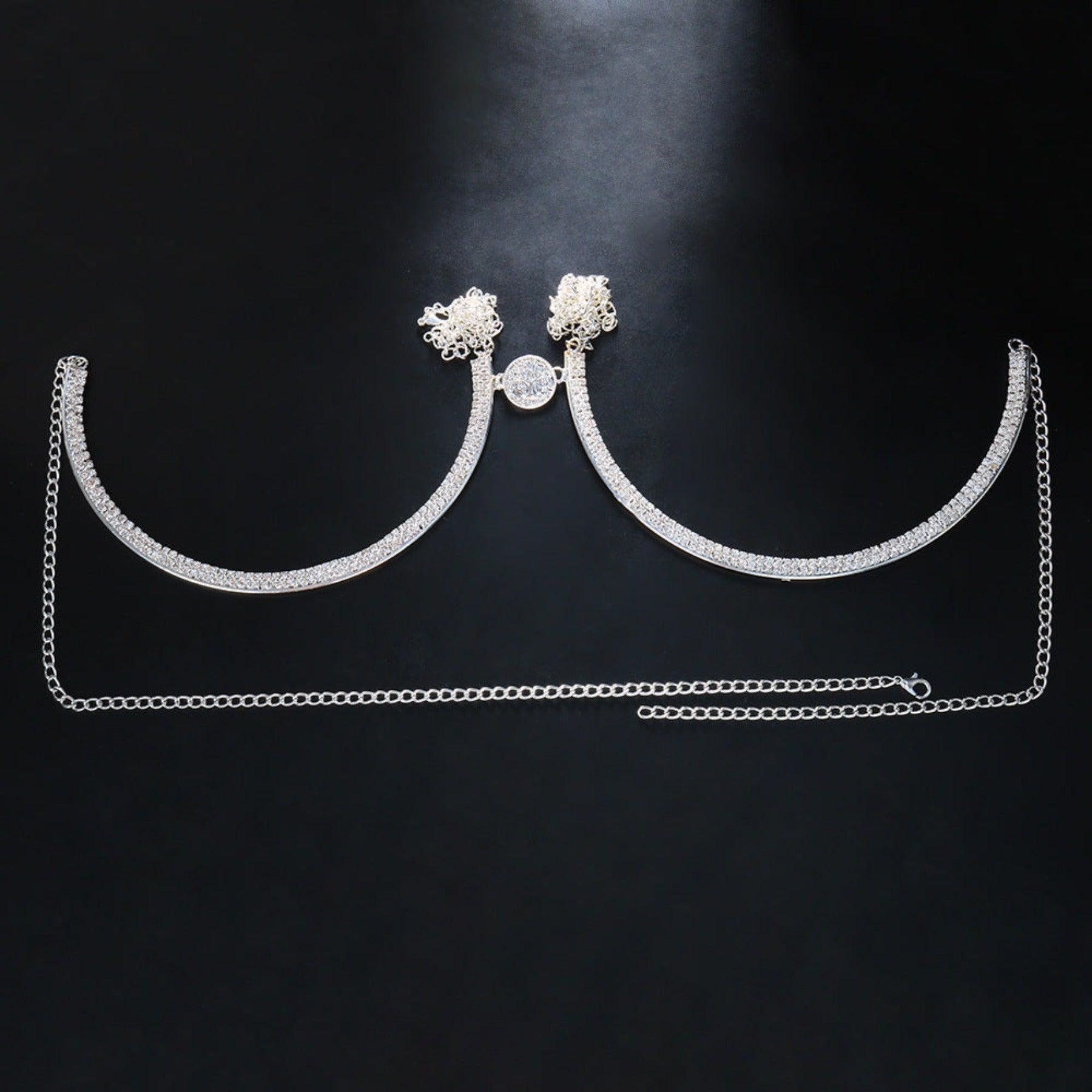 OhSaucy jewelery Rhinestone U-Shaped Chest Chain Beach Bikini