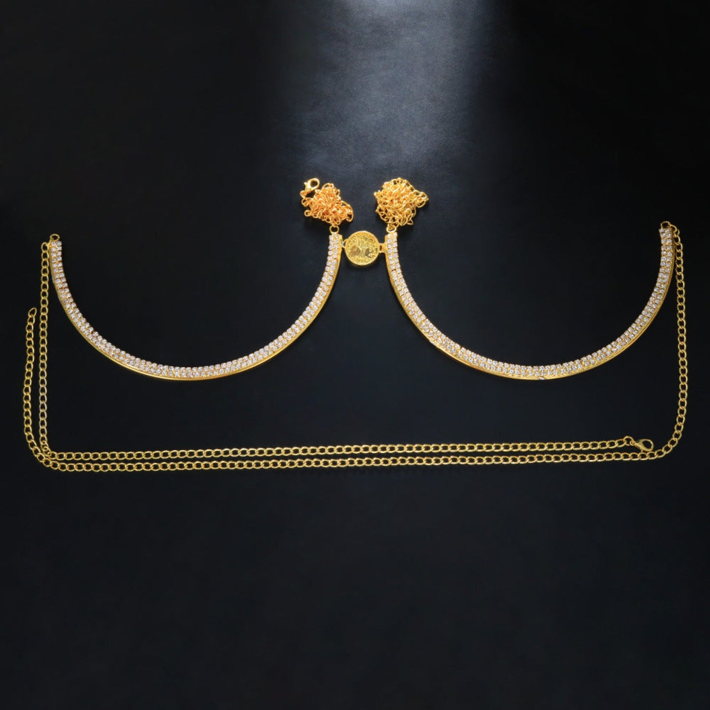 OhSaucy jewelery Rhinestone U-Shaped Chest Chain Beach Bikini