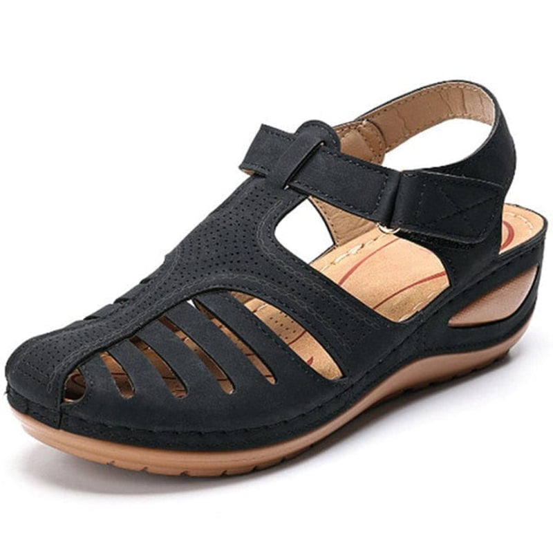 Oh Saucy Shoes Black / 5.5 SOFT PU LEATHER CLOSED TOE VINTAGE ANTI-SLIP SANDALS
