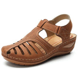 Oh Saucy Shoes Brown / 5.5 SOFT PU LEATHER CLOSED TOE VINTAGE ANTI-SLIP SANDALS