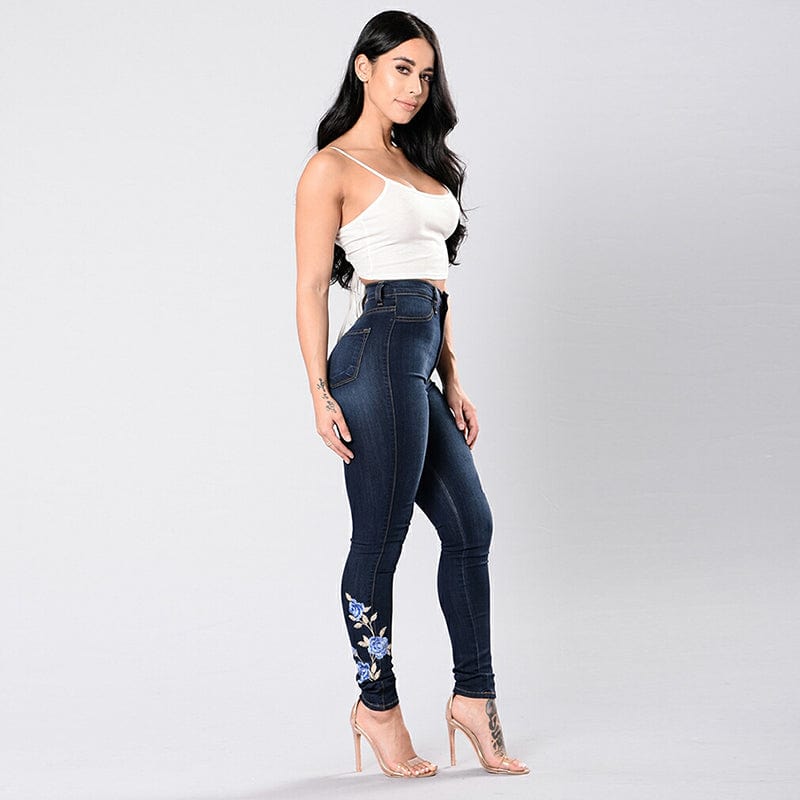 Oh Saucy Apparel & Accessories Stretch Embroidered Jeans For Women Flower Design