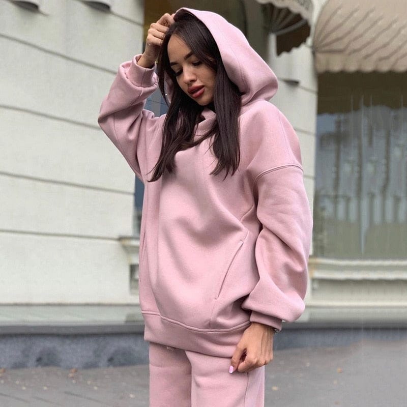 OhSaucy Two Piece Hooded Oversized Fleece Tracksuit