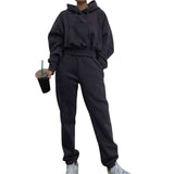 OhSaucy StyleC deep gray / China / S Two Piece Hooded Oversized Fleece Tracksuit