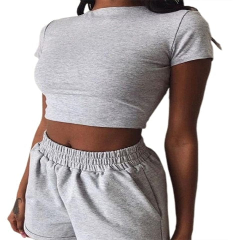 OhSaucy gray / L Two Piece Loungewear - Loose Shorts with Pockets plus Sexy Crop Top