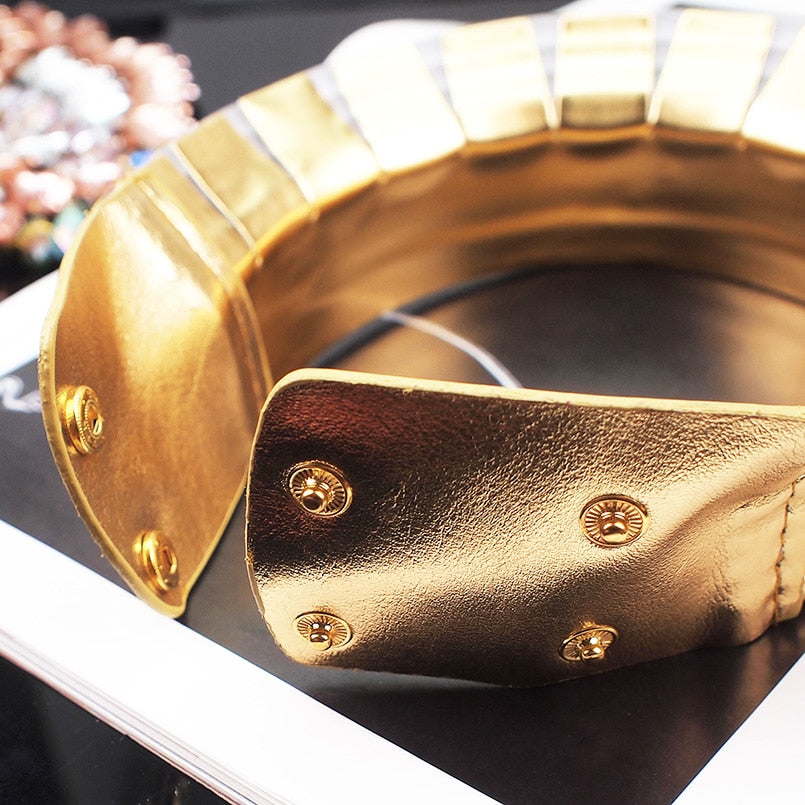 OHS cosplay Vintage Statement Choker Necklace Leather African Jewellery Adjustable to fit big neck