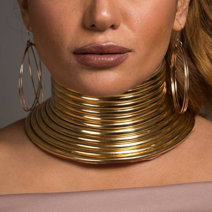 OHS cosplay Vintage Statement Choker Necklace Leather African Jewellery Adjustable to fit big neck