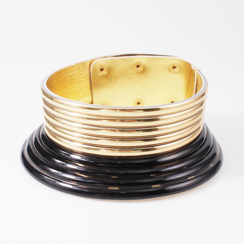 OHS cosplay Gold Color black Vintage Statement Choker Necklace Leather African Jewellery Adjustable to fit big neck