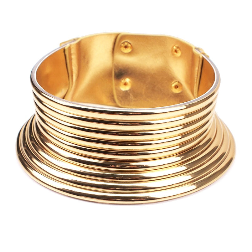 OHS cosplay Gold Color Necklace Vintage Statement Choker Necklace Leather African Jewellery Adjustable to fit big neck