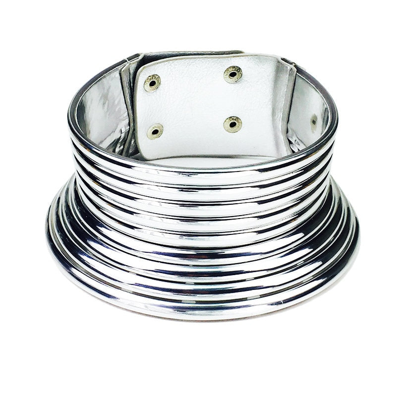 OHS cosplay Silver Color Vintage Statement Choker Necklace Leather African Jewellery Adjustable to fit big neck