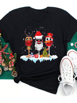 OHS seasonal T1064G-Black / S Women Wine Glass Christmas  T Shirt Christmas Xmas Gifts