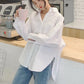 Fibobus DropShipping Autumn Long Sleeve Cotton White Blouse Fashion Women Casual Loose Shirt Blouse Office Lady Button Shirt Top Clothes Blusas 11456