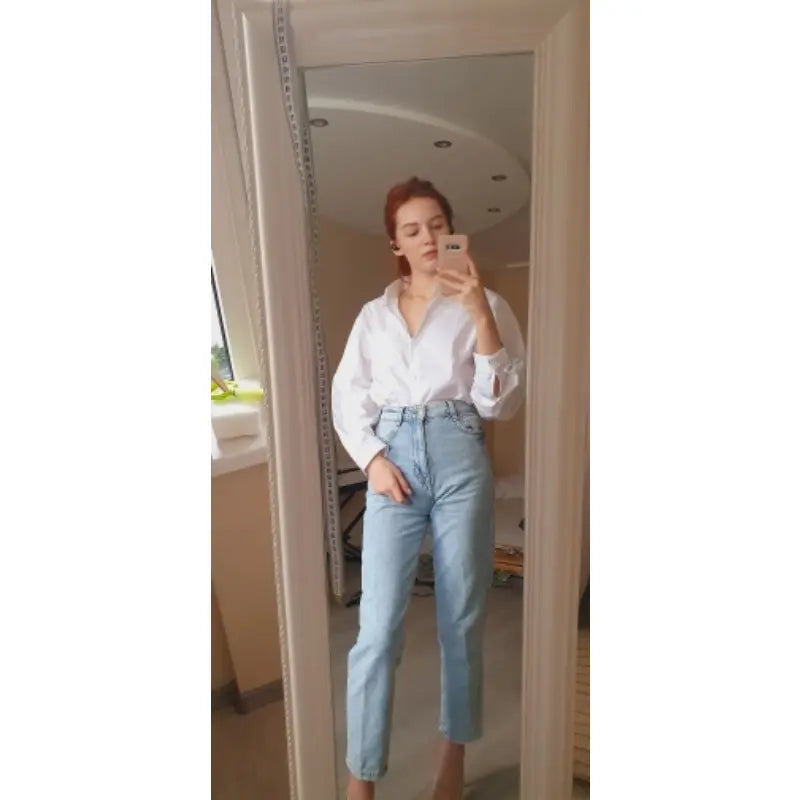 Fibobus DropShipping Autumn Long Sleeve Cotton White Blouse Fashion Women Casual Loose Shirt Blouse Office Lady Button Shirt Top Clothes Blusas 11456