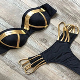 Oh Saucy Black Bandage Swimsuit 2023 Sexy Brazilian Bikini Push Up Swimwear Women Micro Bikinis Plus Size Beachwear Shiny Gold Beachwear