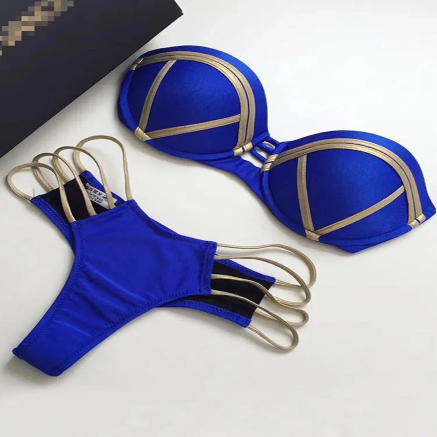 Oh Saucy Blue / S Black Bandage Swimsuit 2023 Sexy Brazilian Bikini Push Up Swimwear Women Micro Bikinis Plus Size Beachwear Shiny Gold Beachwear