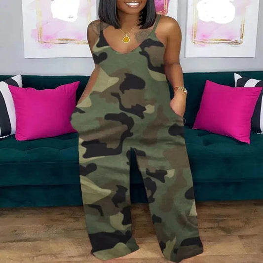 Fibobus jumpsuit Camo / S Daily Casual Rompers Sleeveless Straight Tube Jumpsuit