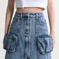 Split Denim Skirts For Women High Waist Patchwork Pocket Temperament Solid Skirt Female 