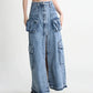 Split Denim Skirts For Women High Waist Patchwork Pocket Temperament Solid Skirt Female 
