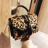 Oh Saucy Black Korean Style Leopard Print Shoulder Bag Crossbody Bags For Women With Zipper Decoration Ladies Chain Handbags