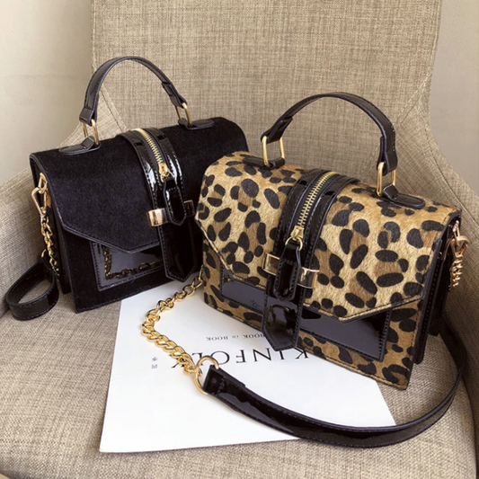 Oh Saucy Black Korean Style Leopard Print Shoulder Bag Crossbody Bags For Women With Zipper Decoration Ladies Chain Handbags