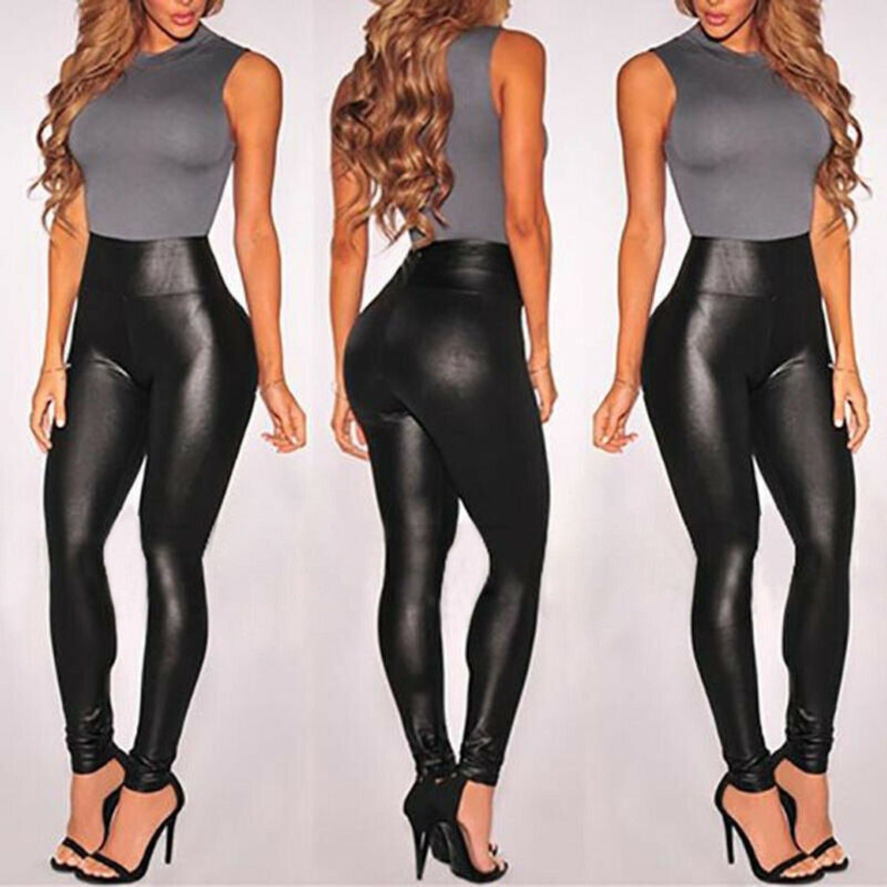 OHS leggings Leather look High Waist Leggings Ultra Stretchy