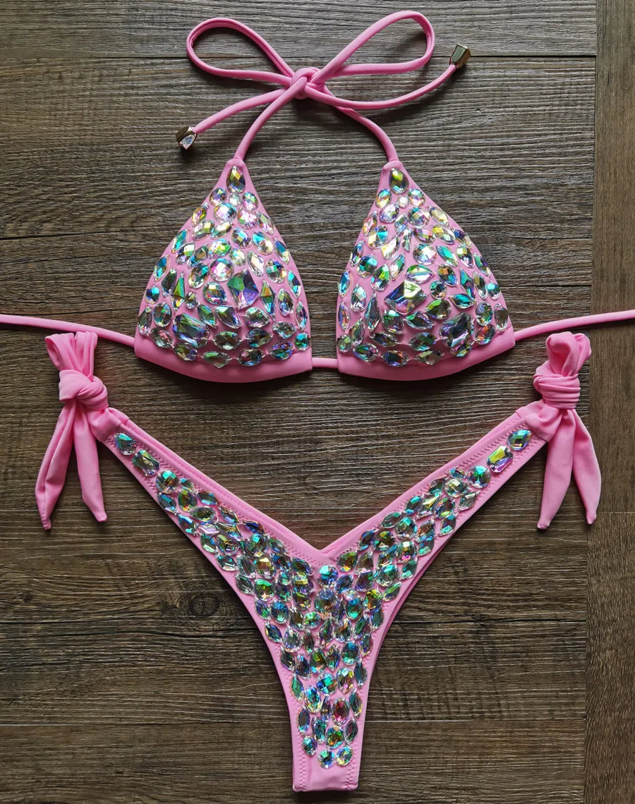 OhSaucy bikini Pink / S Luxury Bling Rhinestone Bikini