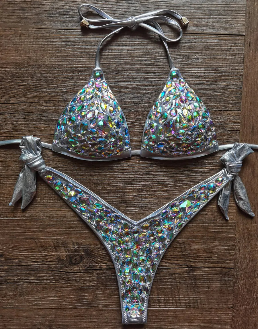 OhSaucy bikini Silver / S Luxury Bling Rhinestone Bikini