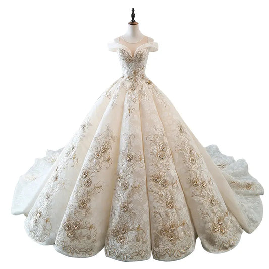 Fibobus DropShipping One-Shoulder Light Wedding Dress Princess Dreamy Simple Bride Luxury Long Tail Court Plus Size