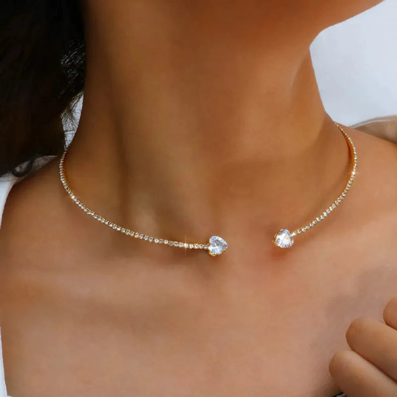 OHS jewelery gold Rhinestone Heart Collar Choker  Jewelry Accessories