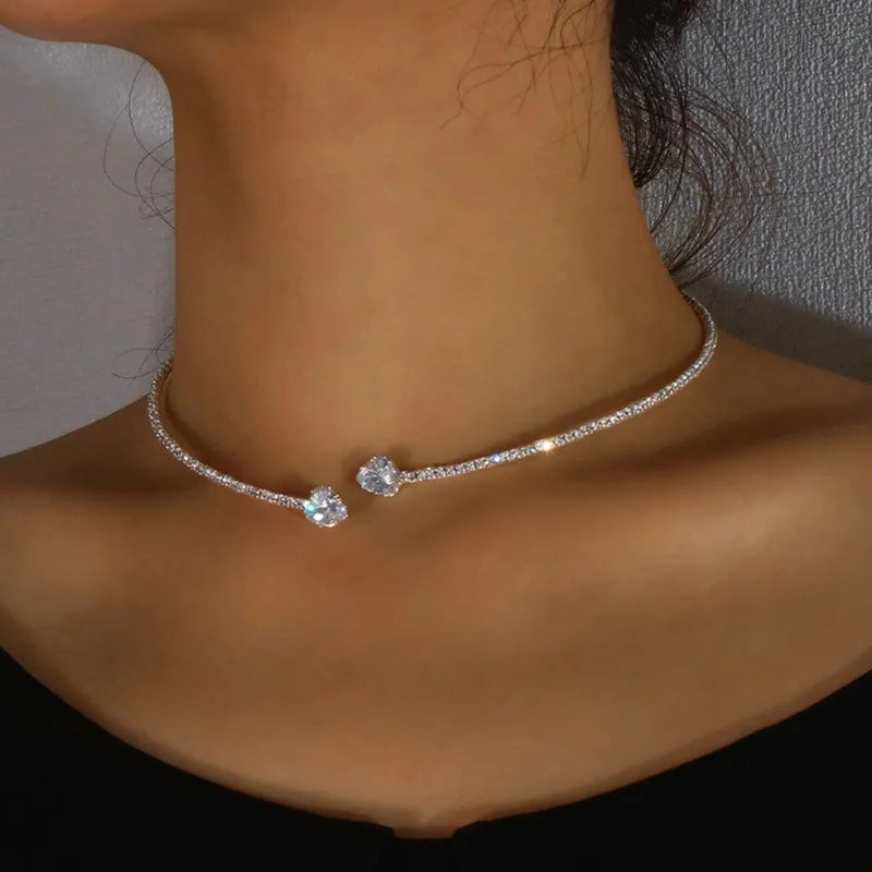 OHS jewelery silver Rhinestone Heart Collar Choker  Jewelry Accessories