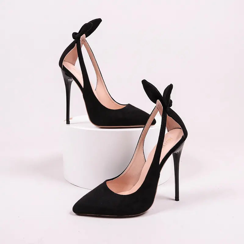 Fibobus heels black 12cm / 35 Sexy Slim High Heels Butterfly-knot