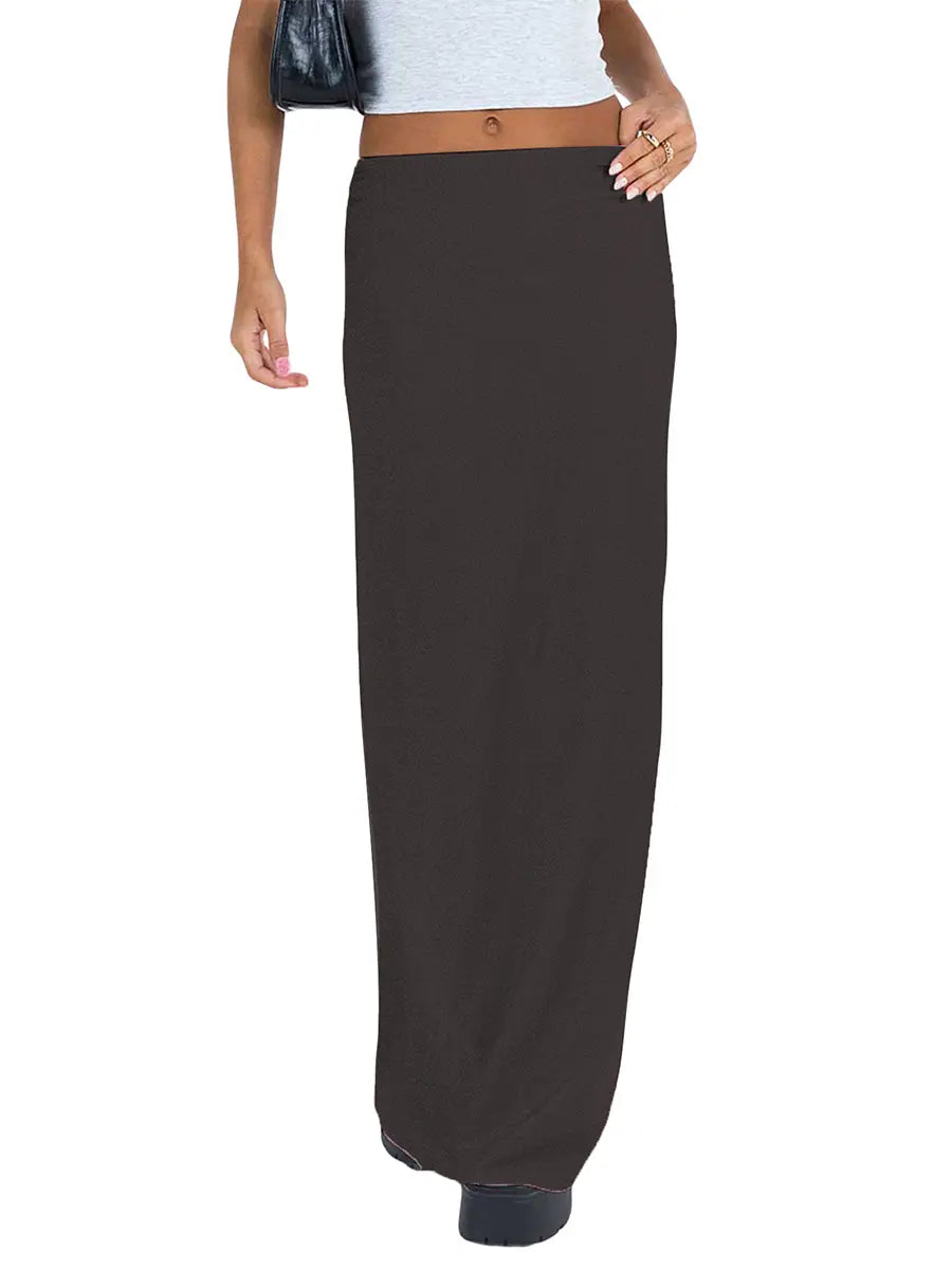 Fibobus DropShipping Sexy Solid Color Bodycon Maxi Skirt for Women - Low Waist Pencil Skirt with Elegant Design Perfect for Summer Parties and