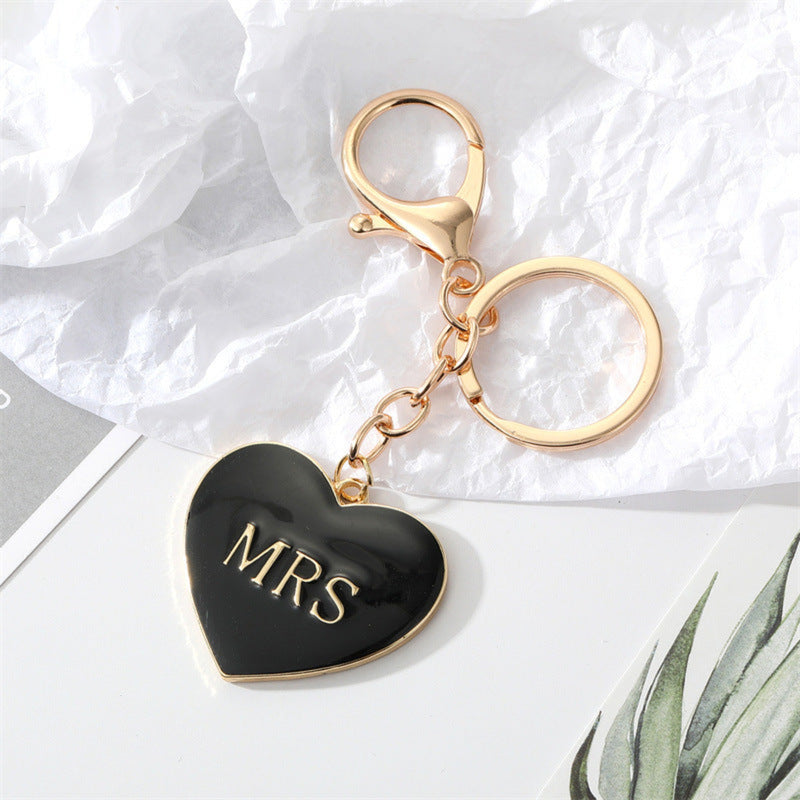 Oh Saucy South Korea Simple Personality Alloy Black And White Peach Heart Keychain