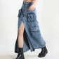 Split Denim Skirts For Women High Waist Patchwork Pocket Temperament Solid Skirt Female 