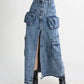 Split Denim Skirts For Women High Waist Patchwork Pocket Temperament Solid Skirt Female 