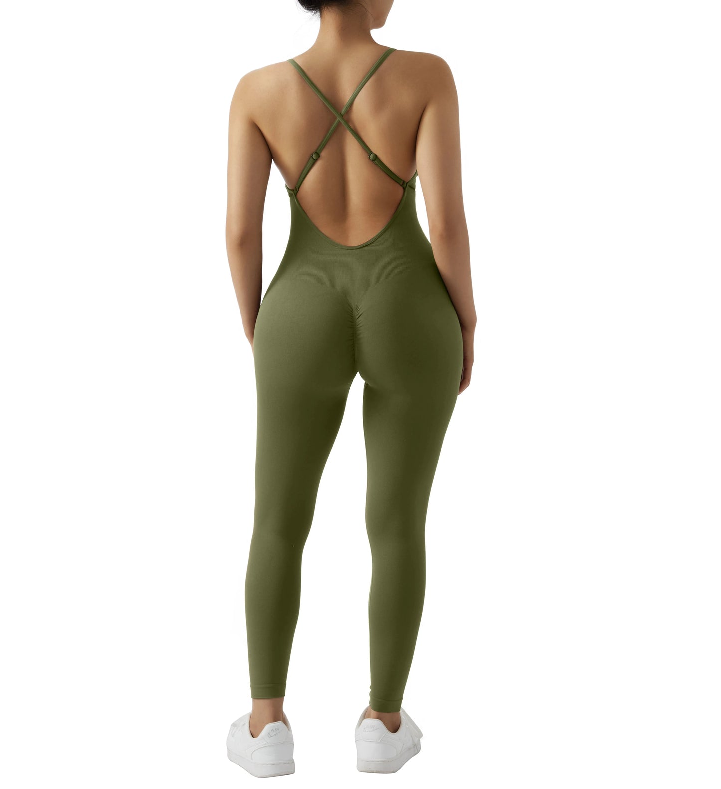 Oh Saucy Army Green / L Summer Sports Street 2 Gym Jumpsuit Sleeveless And Backless