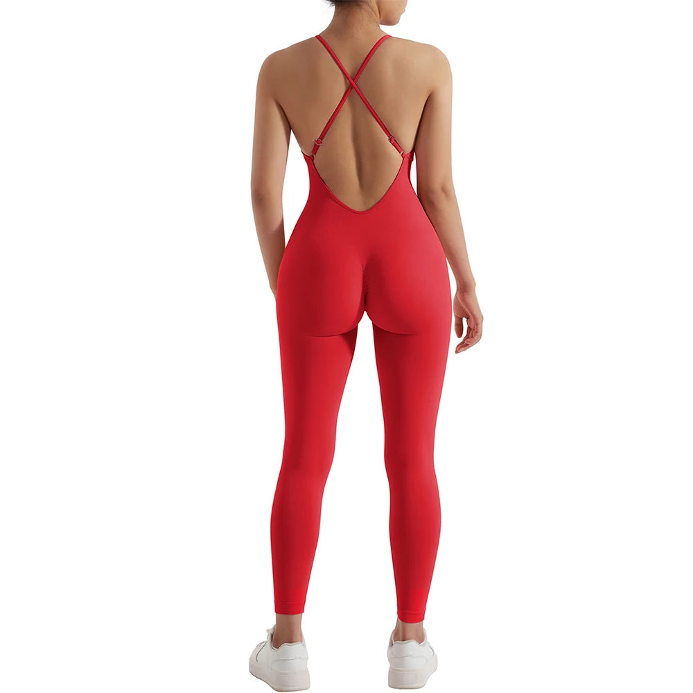 Oh Saucy Bright Red / S Summer Sports Street 2 Gym Jumpsuit Sleeveless And Backless