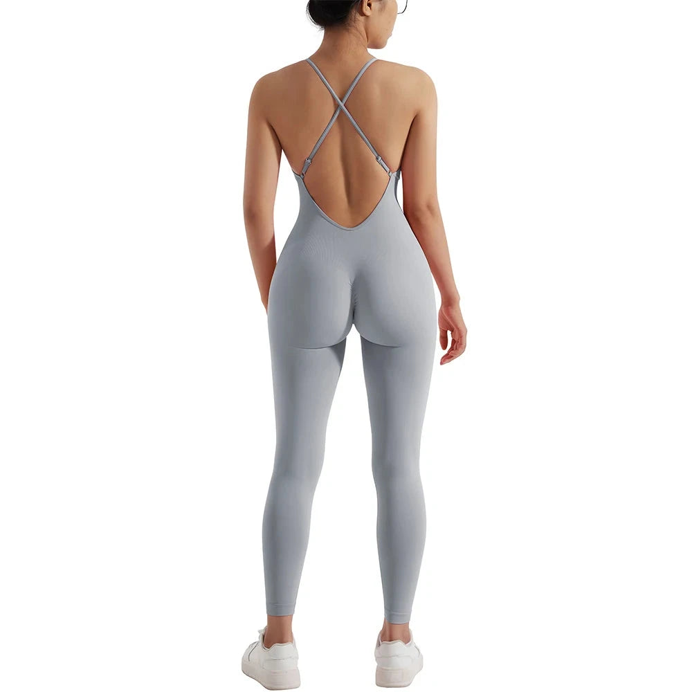 Oh Saucy Grey Blue / S Summer Sports Street 2 Gym Jumpsuit Sleeveless And Backless