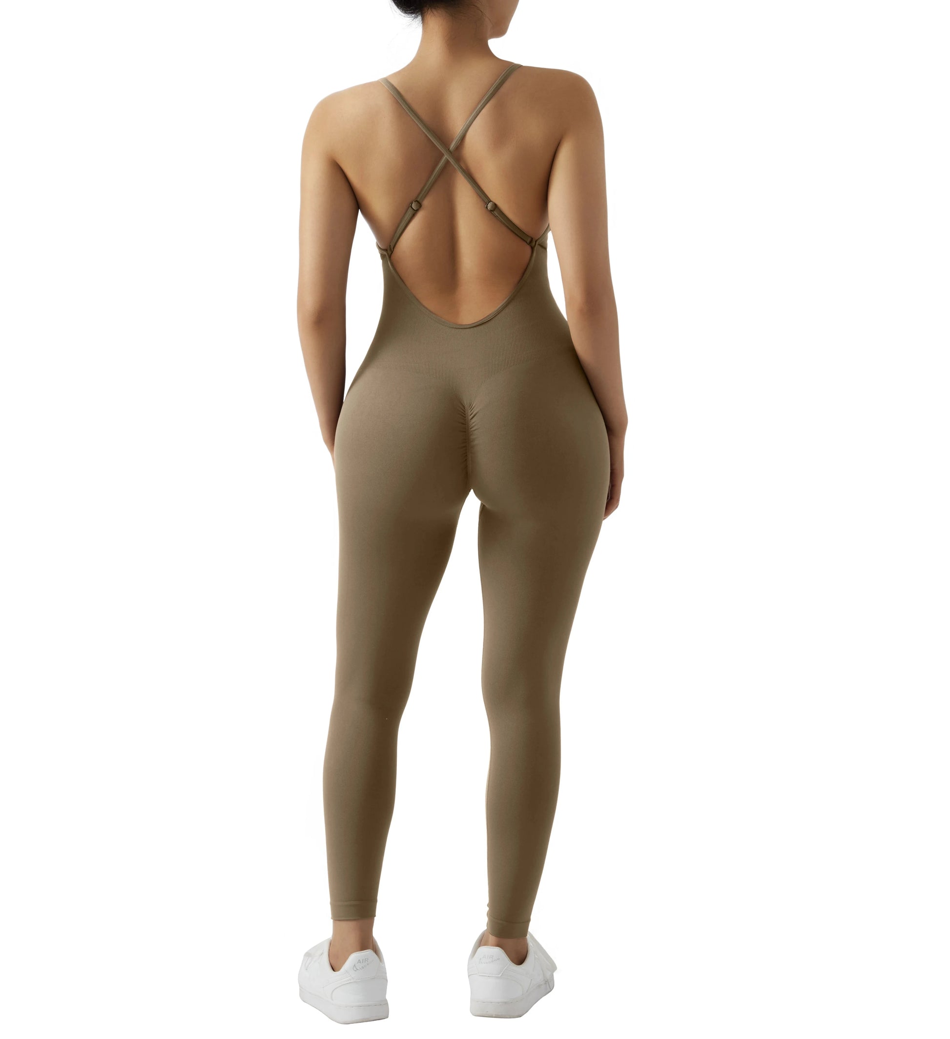 Oh Saucy Light Brown / S Summer Sports Street 2 Gym Jumpsuit Sleeveless And Backless