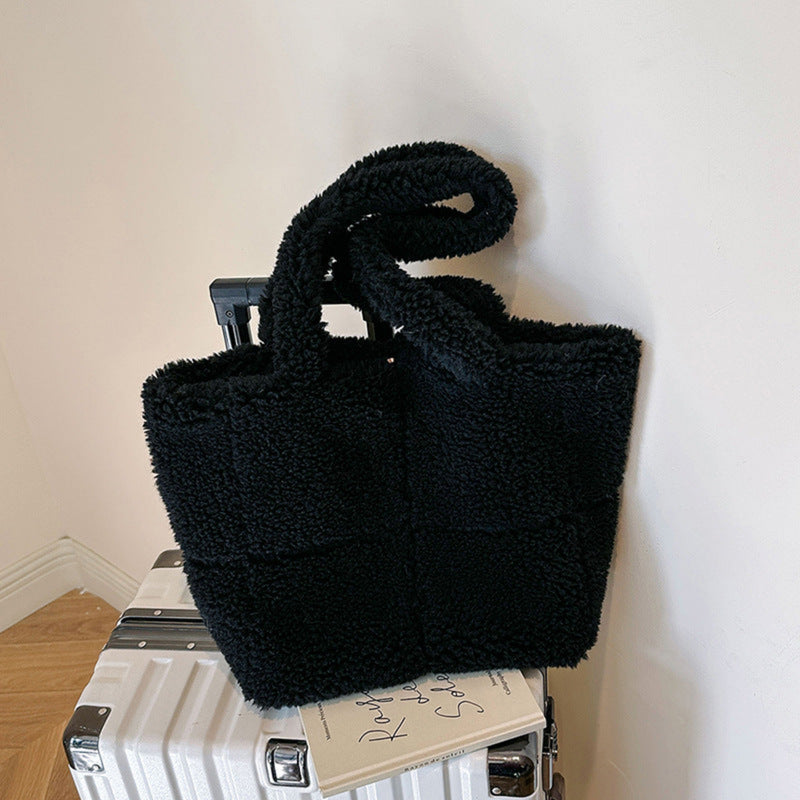 OhSaucy Bags Black Women's Designer Luxury Plush Bag Winter Fashion Cute Tote Handbags Large Capacity Portable Single Shoulder Furry Bags