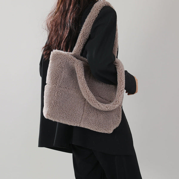 OhSaucy Bags Grey Women's Designer Luxury Plush Bag Winter Fashion Cute Tote Handbags Large Capacity Portable Single Shoulder Furry Bags