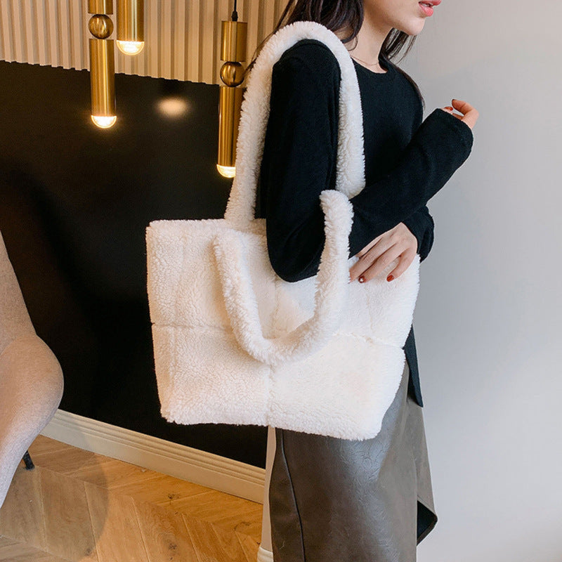 OhSaucy Bags White Women's Designer Luxury Plush Bag Winter Fashion Cute Tote Handbags Large Capacity Portable Single Shoulder Furry Bags