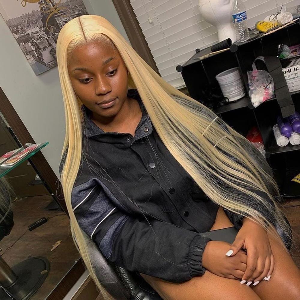 OHS hair Lace Frontal Wig 30 Inch Pre Plucked Glueless Bone Straight Colored Honey Blonde Lace Front Wig Human Hair Wigs For Women