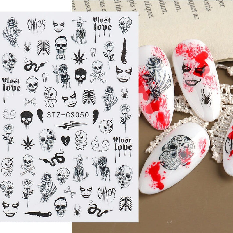 OHS beauty STZ-CS050 Arty 3D Nail Sticker Autumn Maple Leaf Halloween Skull Flower Pumpkin Slider Design Gel