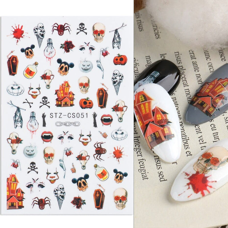 OHS beauty STZ-CS051 Arty 3D Nail Sticker Autumn Maple Leaf Halloween Skull Flower Pumpkin Slider Design Gel