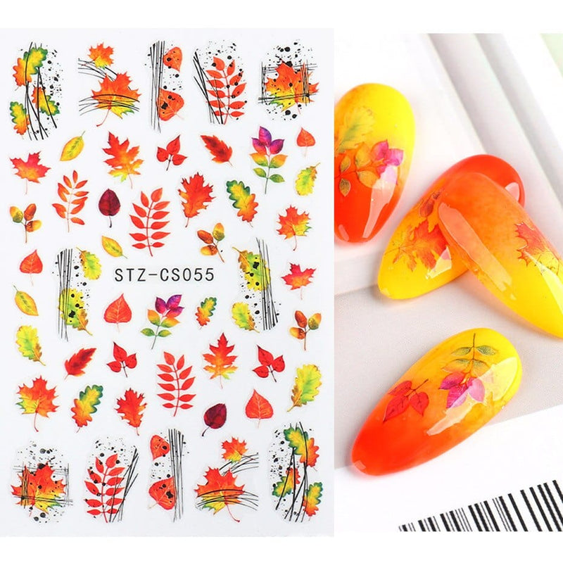 OHS beauty STZ-CS055 Arty 3D Nail Sticker Autumn Maple Leaf Halloween Skull Flower Pumpkin Slider Design Gel