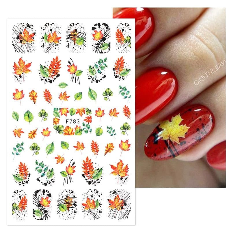 OHS seasonal F783 Arty Christmas Autumn Winter Nail Sticker Robin Snow Flower New Year Halloween 3D Decals Nail Art Design