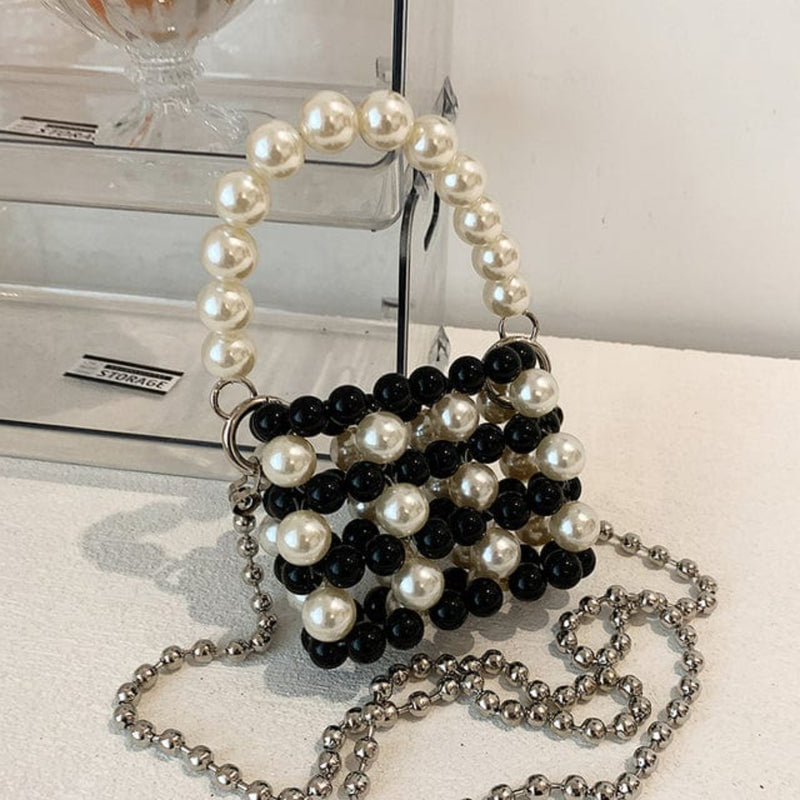 Oh Saucy bag Black Big Pearl Unique Handmade Pearl Bead Chain Bag