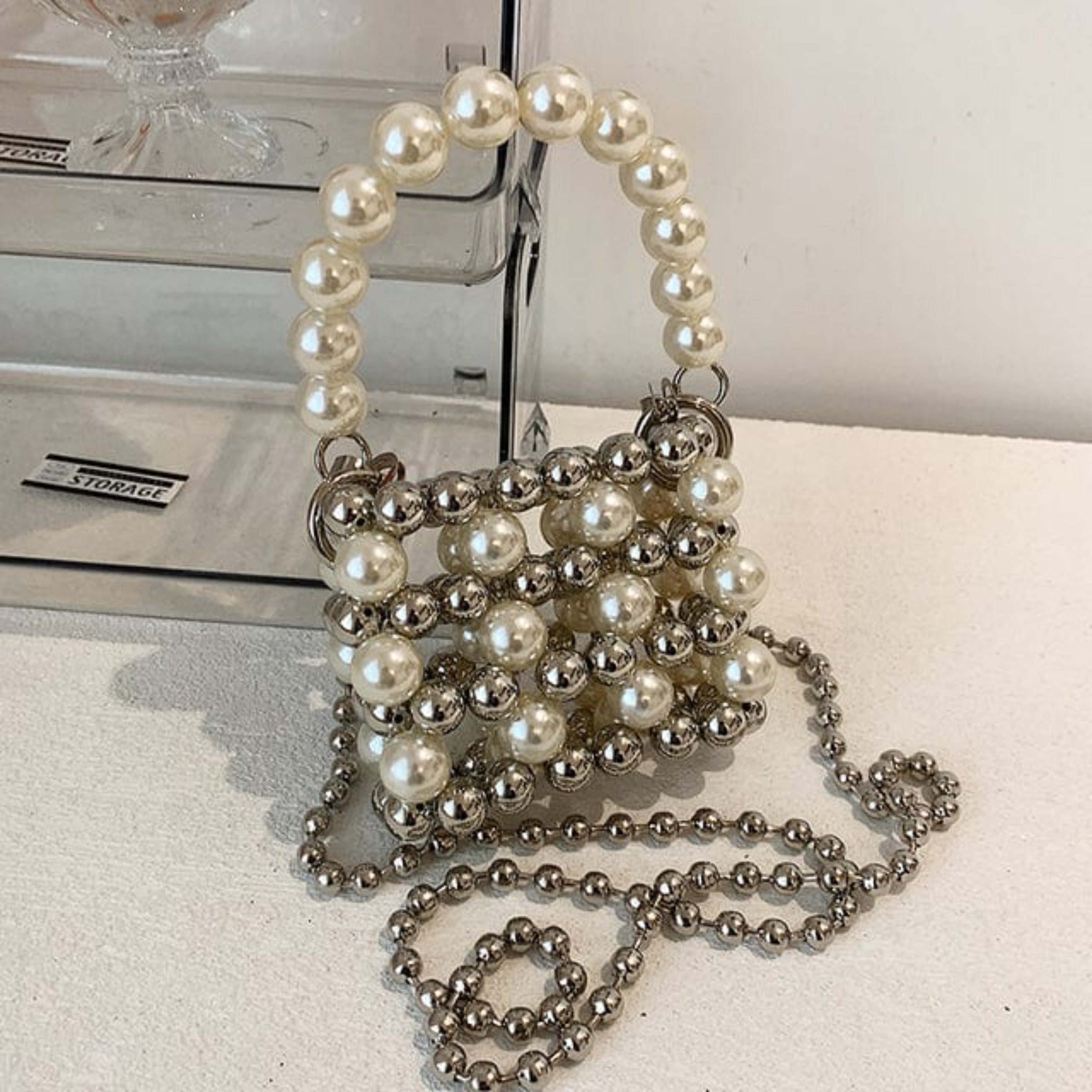 Beaded pearl store bag