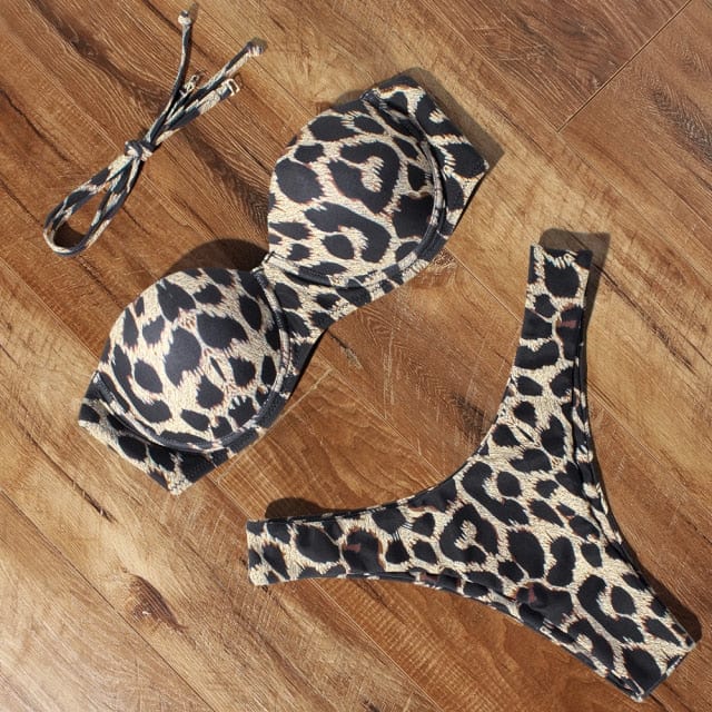 Animal Print Leopard Bikini Push Up Swimsuit Sexy Women Bikini Set 2021 Brazilian Thong - OhSaucy